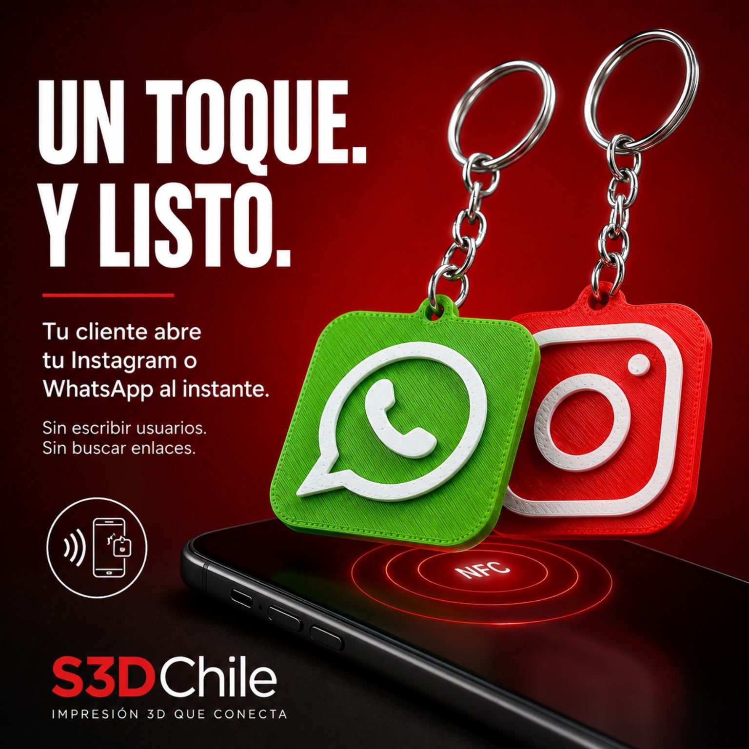 Pack 4 Llaveros NFC para Instagram y WhatsApp