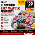 Pack Mayorista: 100 Placas NFC para Mascotas – Mix de Colores