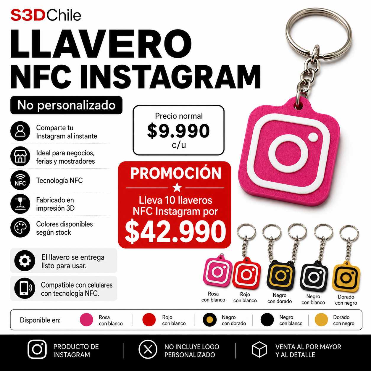 Pack 10 Llaveros NFC Instagram – Promoción