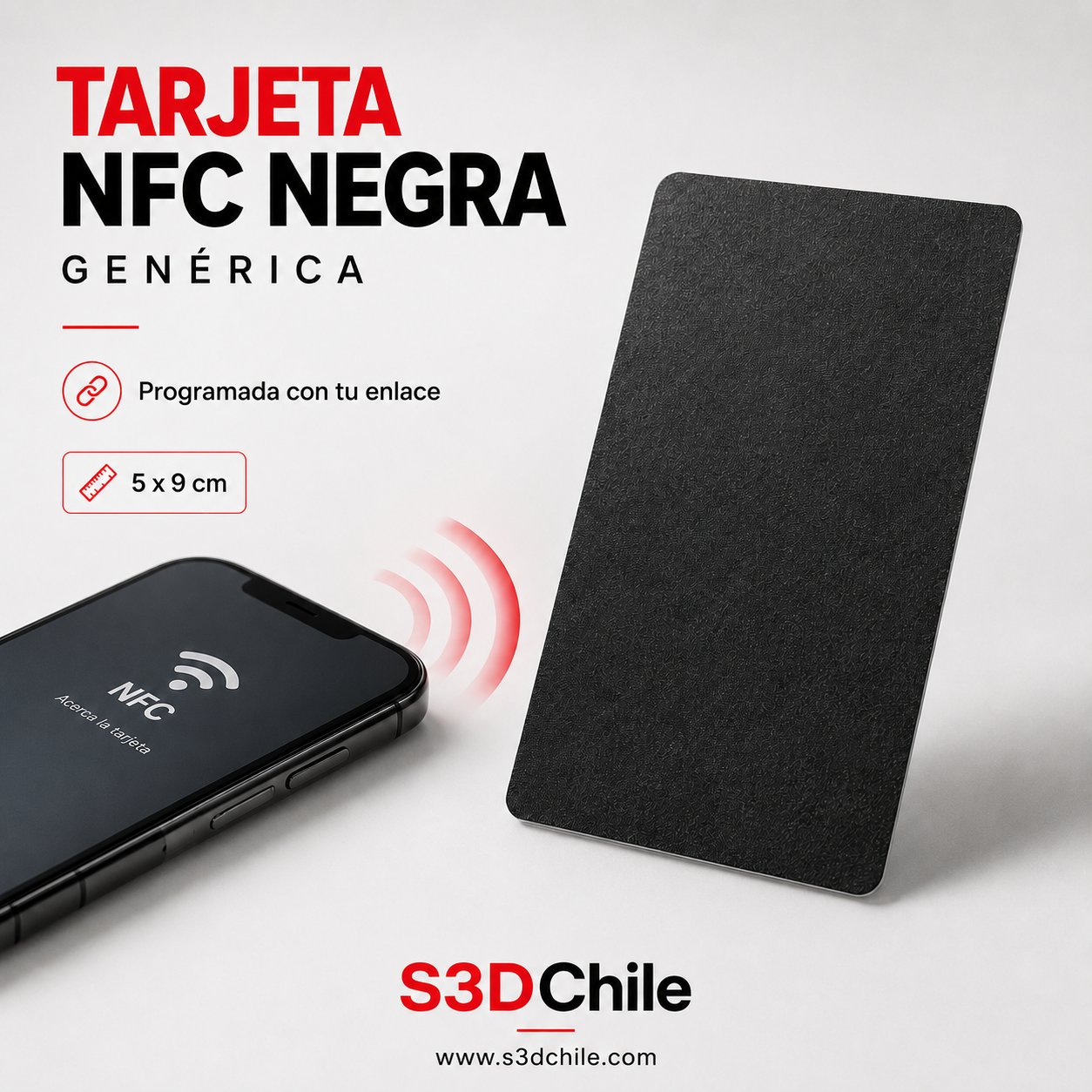 Tarjeta NFC Negra Genérica 5x9 cm | Programada con tu Enlace
