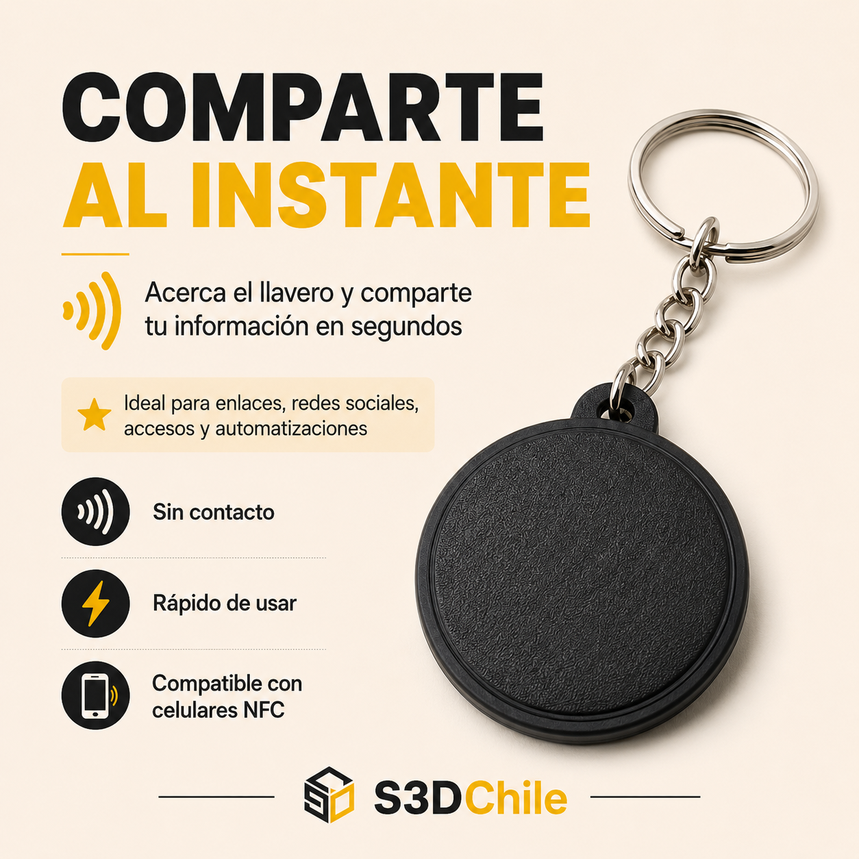 Llavero NFC Negro – Programable y Multipropósito
